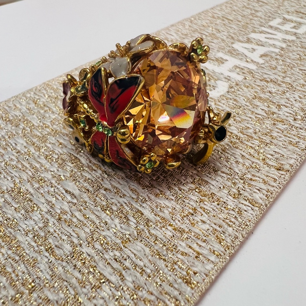 Unique Vintage Gold and Red Butterfly Ring Size 7 3/4